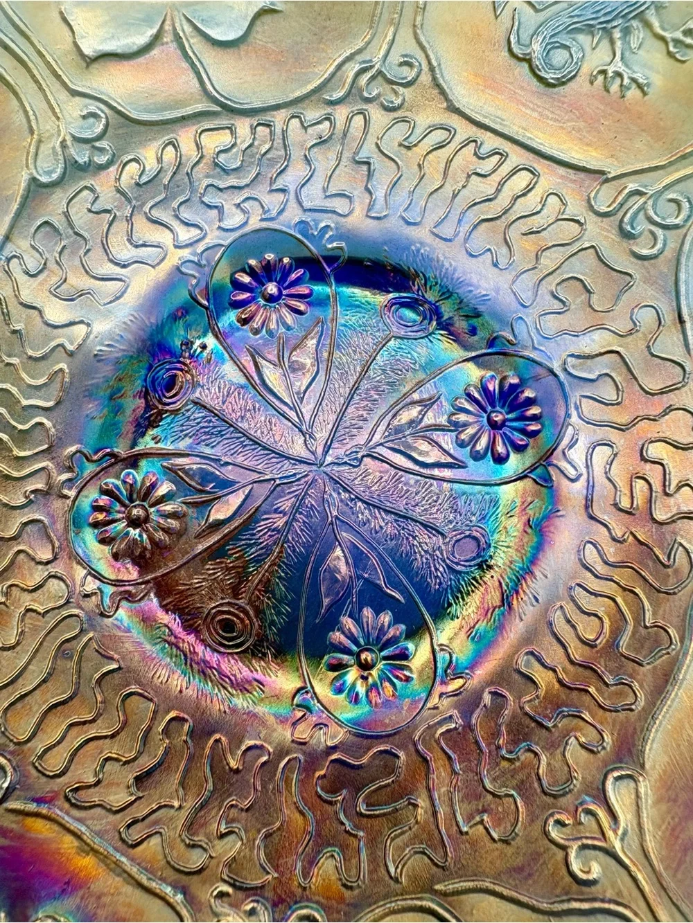 🐉 ANTIQUE FENTON Cobalt Carnival Glass Dragon & Lotus Bowl Iridescent Vintage